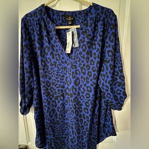 NWT Worthington women’s blue and black animal print blouse